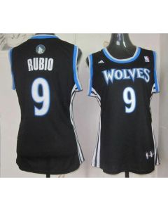 Timberwolves #9 Ricky Rubio Black Women's Alternate Stitched NBA Jersey