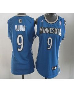 Timberwolves #9 Ricky Rubio Blue Women's Road Stitched NBA Jersey