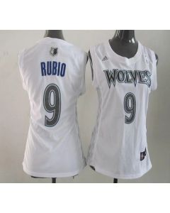 Timberwolves #9 Ricky Rubio White Women Fashion Stitched NBA Jersey