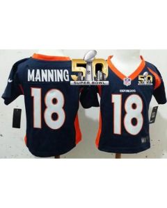 Toddler Broncos #18 Peyton Manning Navy Blue Alternate Super Bowl 50 Stitched NFL Elite Jersey
