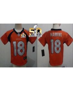 Toddler Broncos #18 Peyton Manning Orange Team Color Super Bowl 50 Stitched NFL Elite Jersey