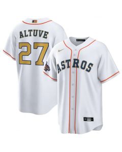 Toddler Houston Astros #27 Jose Altuve White 2023 Gold Collection With World Series Champions Patch Cool Base Stitched Baseball Jersey