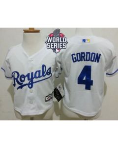 Toddler Royals #4 Alex Gordon White Cool Base W/2015 World Series Patch Stitched MLB Jersey