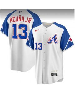 Toddlers Atlanta Braves #13 Ronald Acuna Jr. White 2023 City Connect Cool Base With Patch Stitched Baseball Jersey