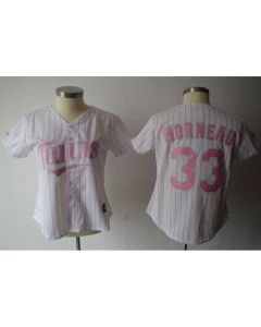 Twins #33 Justin Morneau White Pink Number Women's Fashion Stitched MLB Jersey