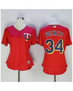 Twins #34 Kirby Puckett Red Women's Alternate Stitched MLB Jersey