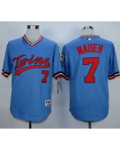 Twins #7 Joe Mauer Light Blue 1984 Turn Back The Clock Stitched MLB Jersey