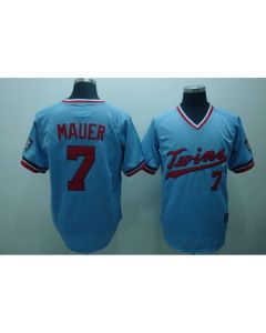 Twins #7 Joe Mauer Light Blue Cooperstown Throwback Stitched MLB Jersey