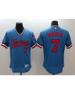 Twins #7 Joe Mauer Light Blue Flexbase Authentic Collection Cooperstown Stitched MLB Jersey