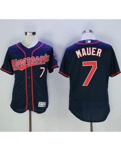 Twins #7 Joe Mauer Navy Blue Flexbase Authentic Collection Stitched MLB Jersey