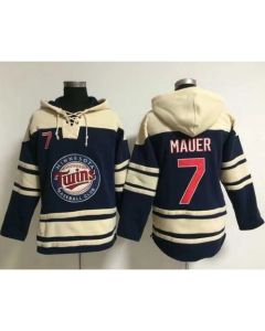 Twins #7 Joe Mauer Navy Blue Sawyer Hooded Sweatshirt MLB Hoodie