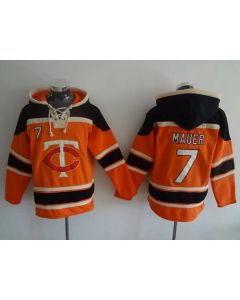 Twins #7 Joe Mauer Orange Sawyer Hooded Sweatshirt MLB Hoodie