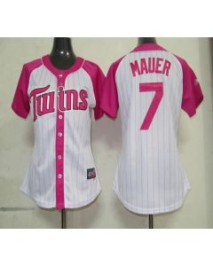 Twins #7 Joe Mauer White/Pink Women's Splash Fashion Stitched MLB Jersey