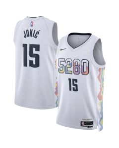 Unisex Denver Nuggets #15 Nikola Jokic White 2024/25 Swingman City Edition Player Jersey (White)