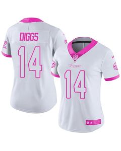 Vikings #14 Stefon Diggs White/Pink Women's Stitched NFL Limited Rush Fashion Jersey