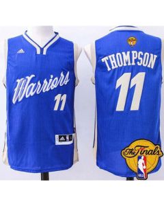 Warriors #11 Klay Thompson Blue 2015-2016 Christmas Day The Finals Patch Stitched NBA Jersey