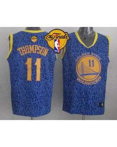Warriors #11 Klay Thompson Blue Crazy Light The Finals Patch Stitched NBA Jersey