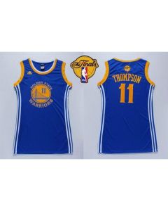 Warriors #11 Klay Thompson Blue The Finals Patch Women's Dress Stitched NBA Jersey