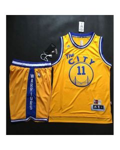 Warriors #11 Klay Thompson Gold Throwback The City A Set Stitched NBA Jersey