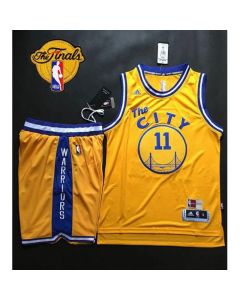 Warriors #11 Klay Thompson Gold Throwback The City A Set The Finals Patch Stitched NBA Jersey