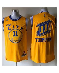 Warriors #11 Klay Thompson Gold Throwback The City Stitched NBA Jersey
