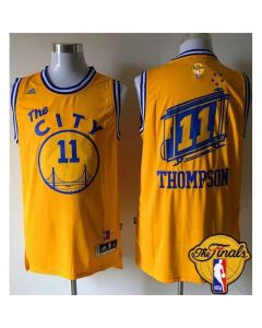 Warriors #11 Klay Thompson Gold Throwback The City The Finals Patch Stitched NBA Jersey