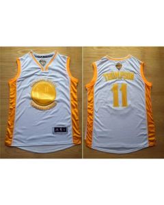 Warriors #11 Klay Thompson White(Gold No.) Stitched NBA Jersey