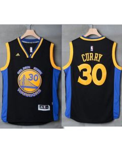 Warriors #30 Stephen Curry Black/Blue Stitched NBA Jersey
