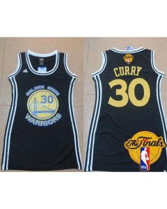 Warriors #30 Stephen Curry Black The Finals Patch Women's Dress Stitched NBA Jersey