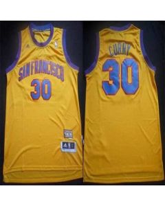 Warriors #30 Stephen Curry Gold Throwback San Francisco Stitched NBA Jersey