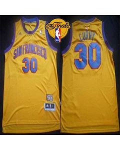 Warriors #30 Stephen Curry Gold Throwback San Francisco The Finals Patch Stitched NBA Jersey