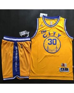 Warriors #30 Stephen Curry Gold Throwback The City A Set Stitched NBA Jersey