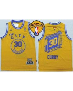 Warriors #30 Stephen Curry Gold Throwback The City Finals Patch Stitched NBA Jersey