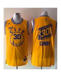 Warriors #30 Stephen Curry Gold Throwback The City Stitched NBA Jersey