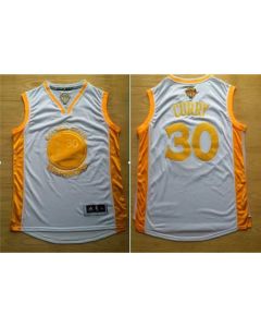 Warriors #30 Stephen Curry White(Gold No.) Stitched NBA Jersey