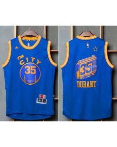 Warriors #35 Kevin Durant Blue Throwback The City Stitched NBA Jersey