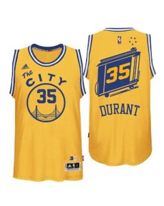Warriors #35 Kevin Durant Gold Throwback The City Stitched NBA Jersey