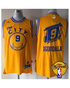 Warriors #9 Andre Iguodala Gold Throwback The City The Finals Patch Stitched NBA Jersey