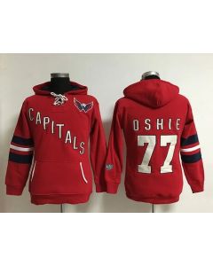 Washington Capitals #77 T.J Oshie Red Women's Old Time Heidi Hoodie NHL Hoodie