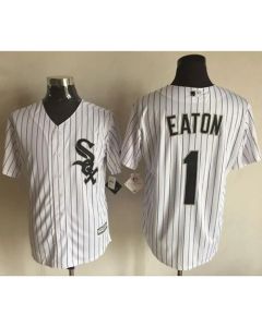 White Sox #1 Adam Eaton White(Black Strip) New Cool Base Stitched MLB Jersey