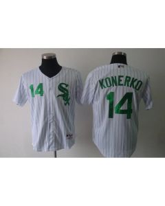 White Sox #14 Paul Konerko White Green Strip Stitched MLB Jersey