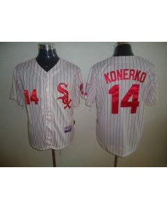 White Sox #14 Paul Konerko White Red Strip Stitched MLB Jersey