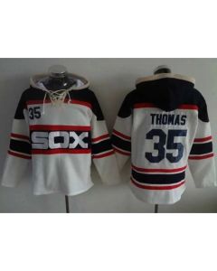 White Sox #35 Frank Thomas White Sawyer Hooded Sweatshirt Alternate Home MLB Hoodie