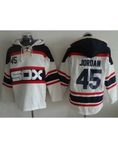 White Sox #45 Michael Jordan White Sawyer Hooded Sweatshirt Alternate Home MLB Hoodie