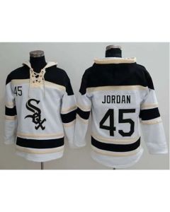 White Sox #45 Michael Jordan White Sawyer Hooded Sweatshirt MLB Hoodie