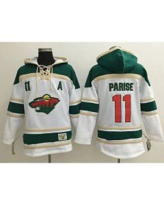 Wild #11 Zach Parise White Sawyer Hooded Sweatshirt Stitched NHL Jersey