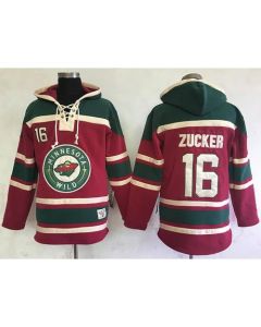 Wild #16 Jason Zucker Red Sawyer Hooded Sweatshirt Stitched NHL Jersey