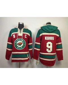 Wild #9 Mikko Koivu Red Sawyer Hooded Sweatshirt Stitched NHL Jersey