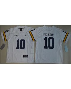Wolverines #10 Tom Brady White Stitched Youth NCAA Jersey