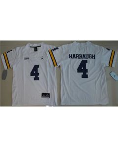 Wolverines #4 Jim Harbaugh White Stitched Youth NCAA Jersey